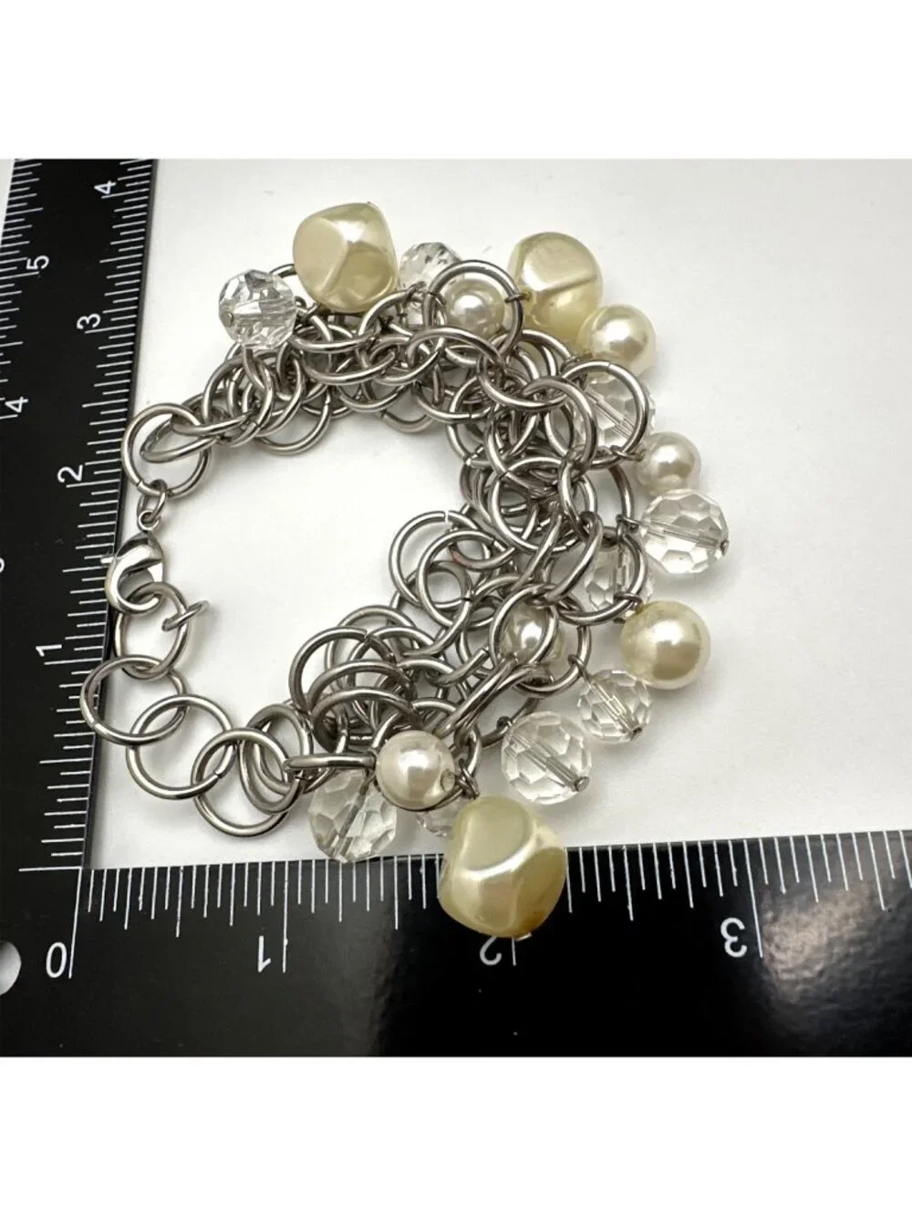 Cha Cha Chunky Bead Bracelet Faux Pearl Acrylic Chain Link
